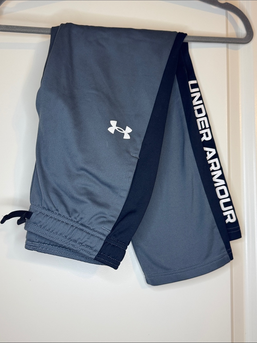 Under Armour Gray and Black Boys' Athletic Pants with White Logo Striping
